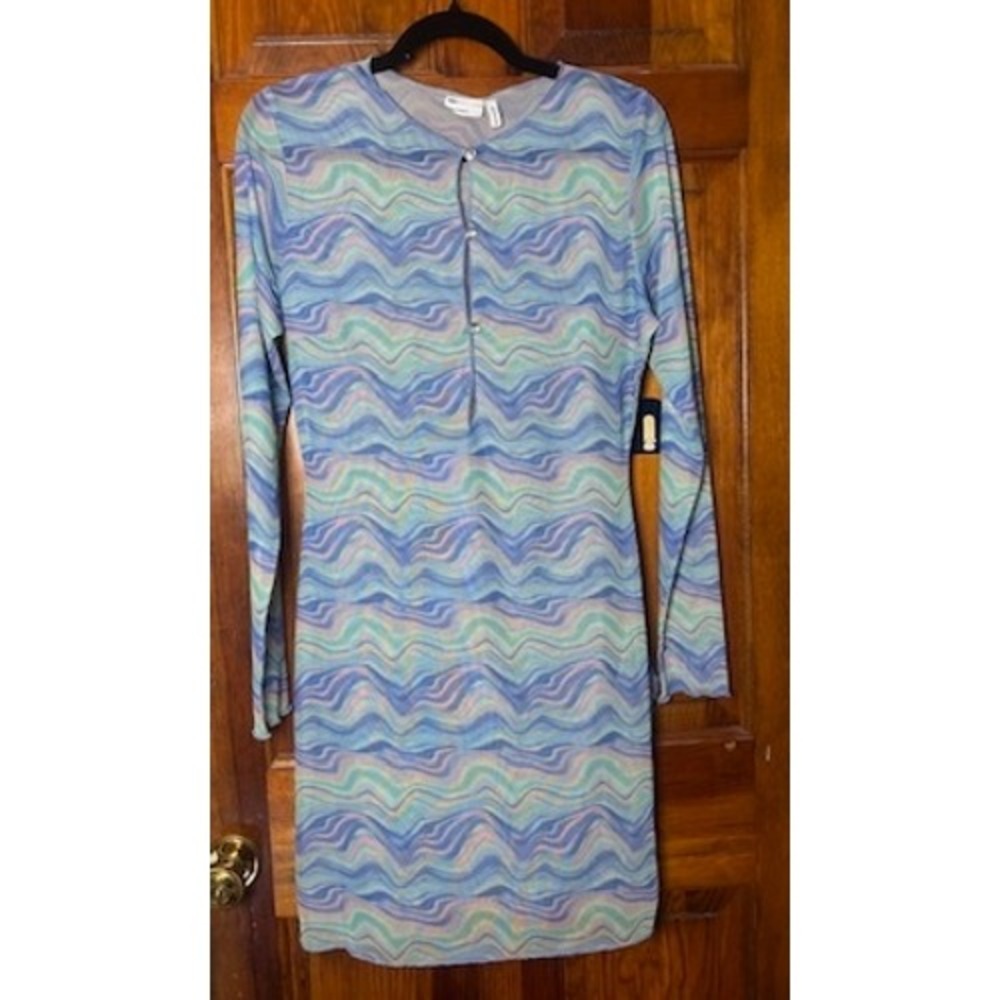ASOS Design Sheer Coverup Mini Dress Blue Mesh Keyhole Coquette Rave Festival M